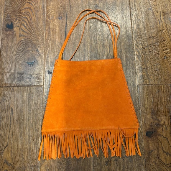 BAG TOTE PURSE Suede Orange Unbranded Shoulder Bag with Fringe - Picture 2 of 13